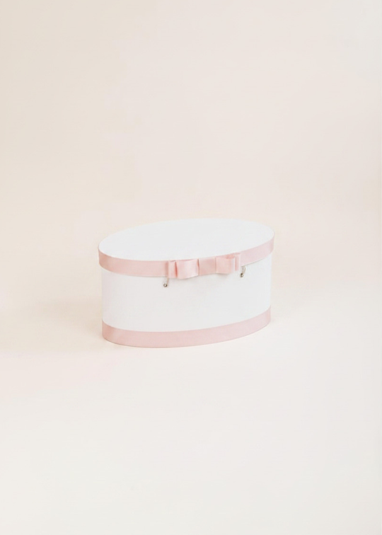 Cream Oval Chest with Powder Pink Ripped Ribbon