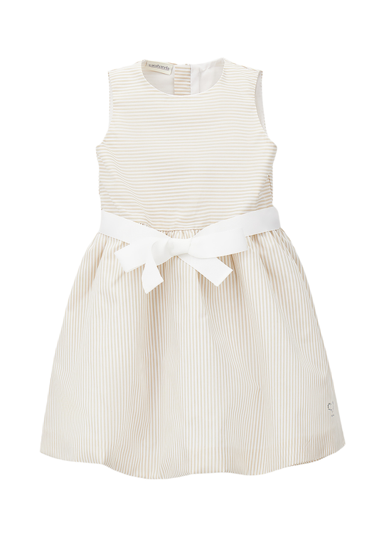 Rochie Fara Maneci Alb cu Dungi Bej si Cordon 0.G248/00 Sarabanda