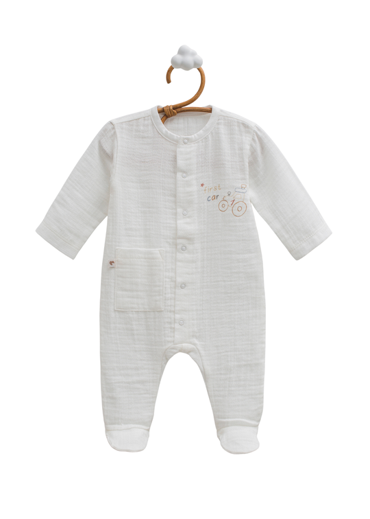 Salopeta Lunga Muselina Crem First Car TE2242 Mell Sweet Baby