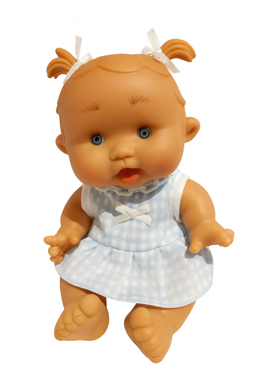 Papusa Parfumata cu Rochita Bleu cu Patratele Albe - 26 cm - 0439 - Nines