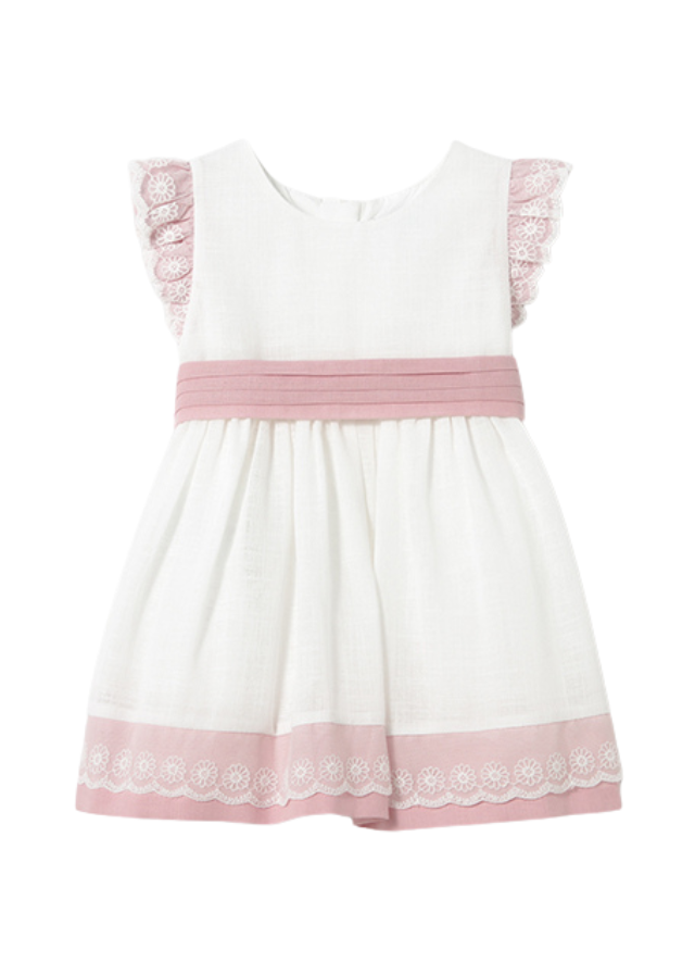 Rochie din In cu Bumbac Fara Maneca Crem cu Roz cu Dantela 1908 Mayoral