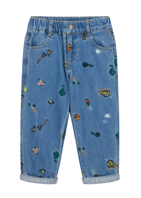 Pantaloni Denim Lungi Oversize cu Broderii N6RA00 D4EU0 MEEW Guess