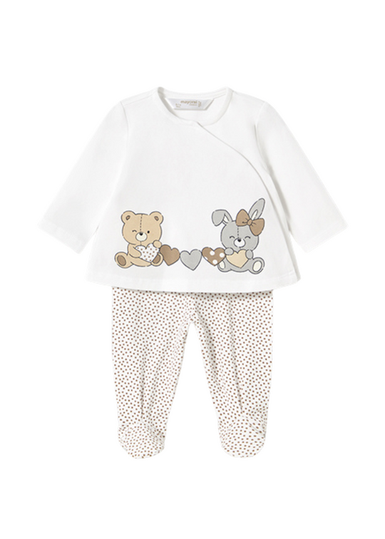 Set 2 Piese Pijama Bluza si Pantaloni Lungi Alb cu Bej cu Ursi 1588 Mayoral