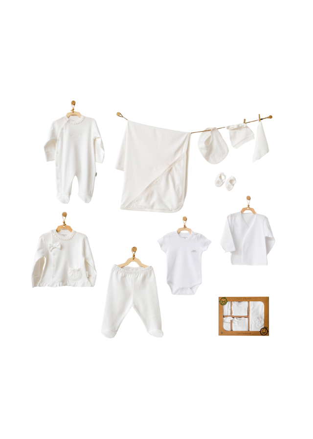 Set 10 Piese Maternitate Crem cu Broderie Flori AC25281 Andywawa