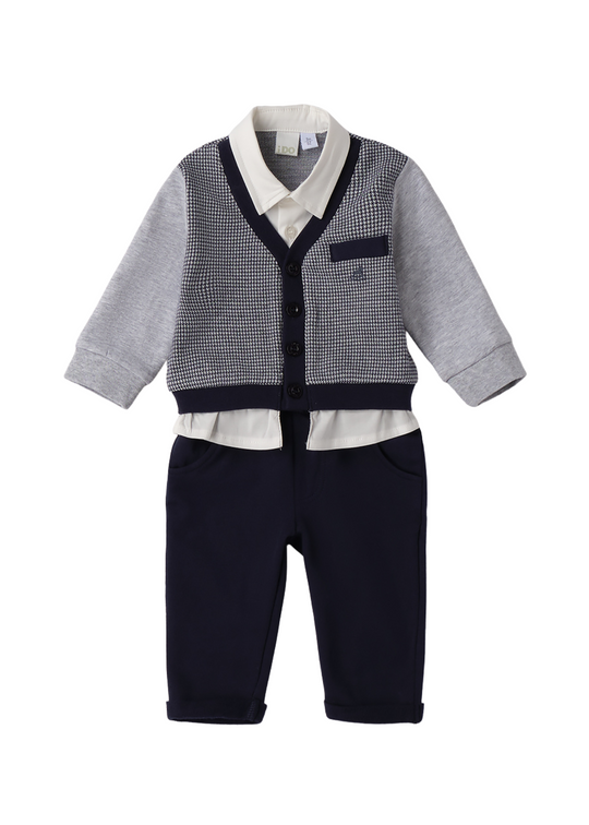 Set 2 Piese Bluza Bleumarin Pepit si Pantaloni Lungi Bleumarin 4.F018/00 iDO