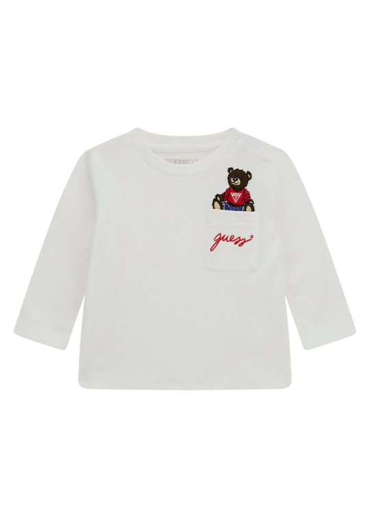 White Long Sleeve Blouse with Bear I4BI00 I3Z13 G011 Guess