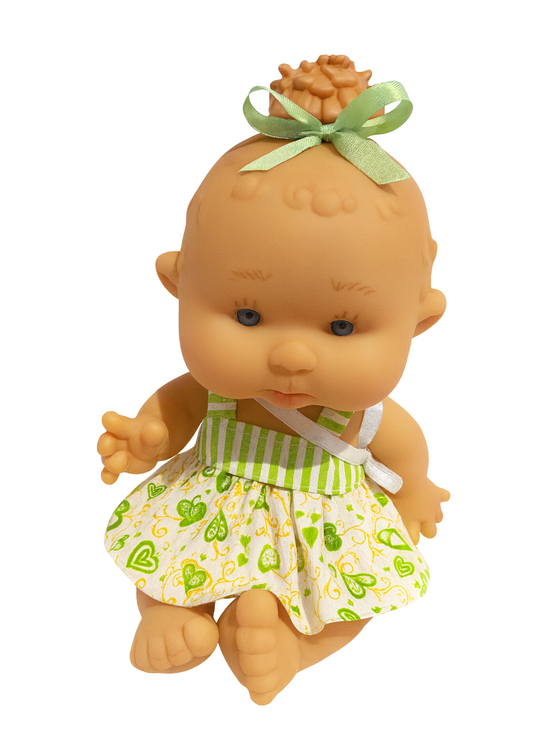 Papusa Parfumata cu Rochita Alba Dungi Verzi - 21 cm - 0494 - Nines