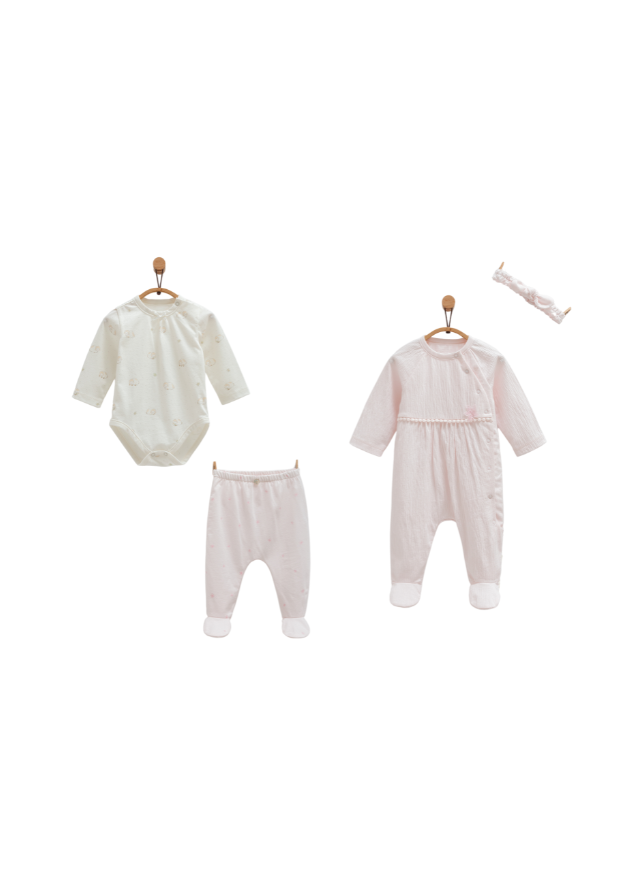 Set 4 Piese Roz cu Imprimeu Oite Mini Lamb ZK1401 Mell Sweet Baby