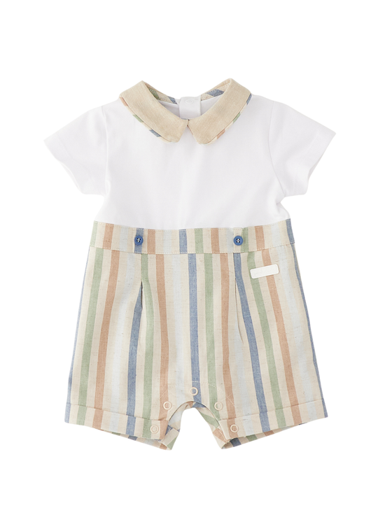 Salopeta Scurta Alb cu Bej Dungi Multicolore 3.G659/00 Minibanda