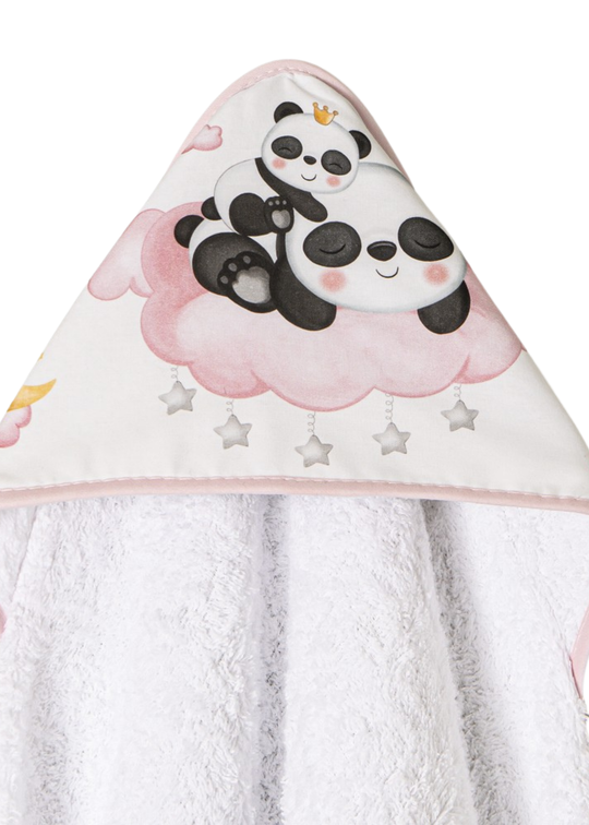 Prosop cu Capison 100x100 cm Alb-Roz cu Ursuleti Panda D1226-12 InterBaby