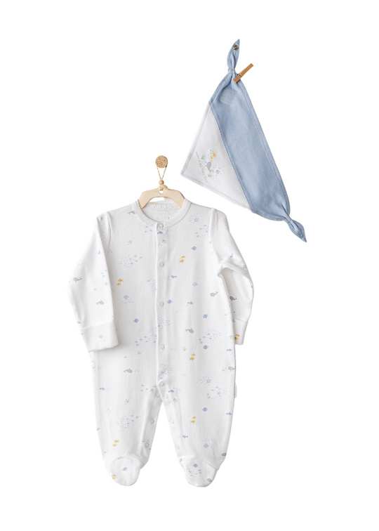 Set Salopeta Lunga Alba cu Imprimeu Pesti si Baveta AC25607 Andywawa