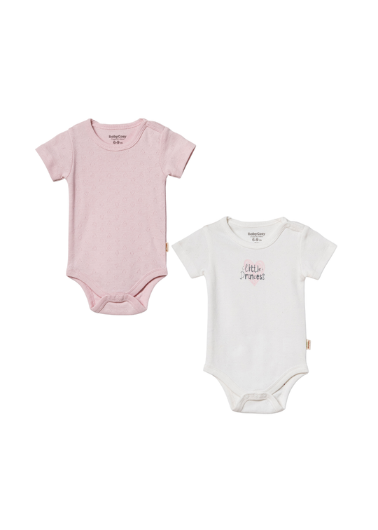 Set 2 Body din Bumbac Organic cu Maneca Scurta Crem cu Roz Pudra Little Princess CSYR4538 Baby Cosy