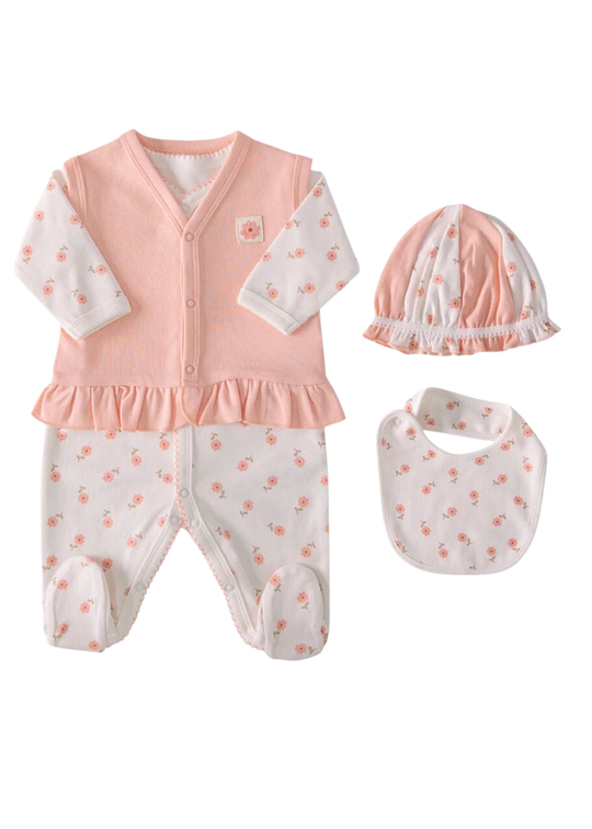 Set 4 Piese Alb cu Roz cu Flori S60542 Kitikate