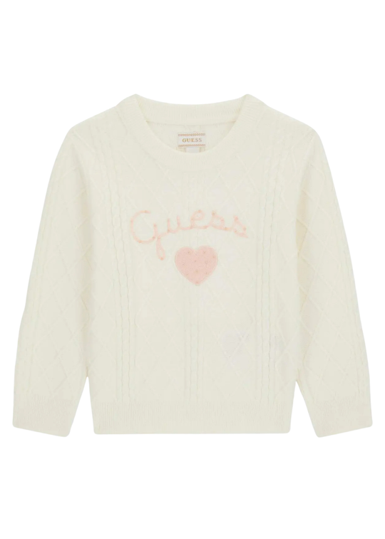 Pulover Tricotat Crem cu Maneca Lunga pentru Fete K6YR06 – Guess
