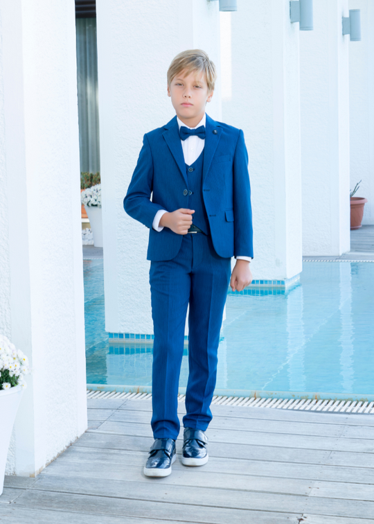 5 Piece Ceremony Suit Jacket, Pants, Vest and Navy Bow Tie and White Shirt 20235 Little Gentleman