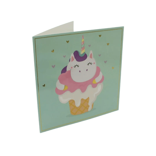 Felicitare Fetite Gold Unicorn Verde 12x18 cm