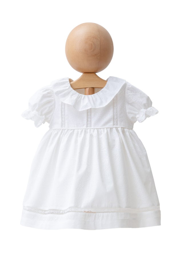 Rochie cu Maneca Scurta Alba cu Imprimeu Flori Mici Ivory si Volan la Guler 4297 MyMio