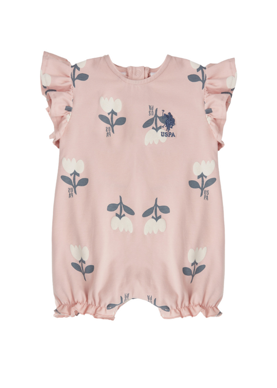 Salopeta Scurta Roz cu Imprimeu Lalele Albe 1976 V1 Us Polo Assn