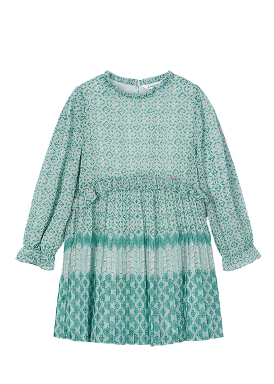 Green Long Sleeve Dress with Pleats 4913 col 91 Mayoral