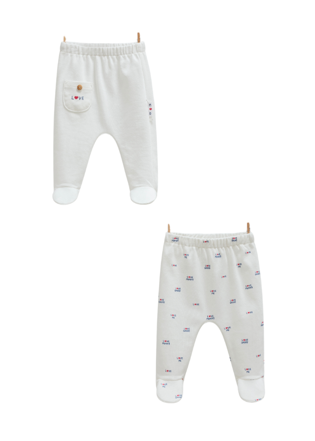 Set 2 Perechi de Pantaloni Lungi Crem cu Picior Family Love APU1387 Mell Sweet Baby