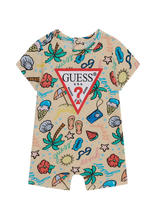 Salopeta Scurta Bej cu Imprimeu Tropical H6GW00 K6YW1 PMEF Guess