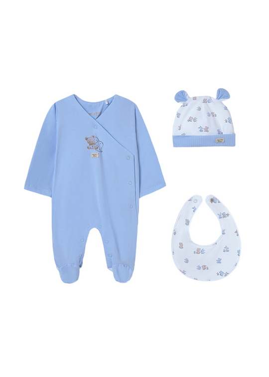 Set of 3 Blue Jumpsuits with Bears and Rabbits Print 9907 Mayoral