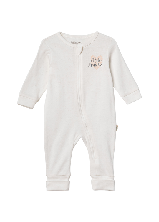 Salopeta Lunga din Bumbac Organic Crem cu Inima Somon Little Princess Fermoar CSY4545 Baby Cosy