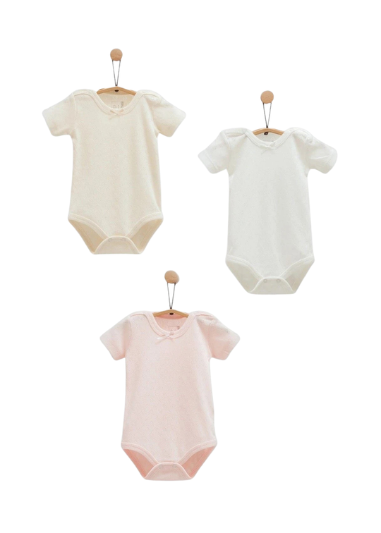 Set 3 Body Crem Maneca Scurta din Bumbac Perforat BK1503 Mell Sweet Baby