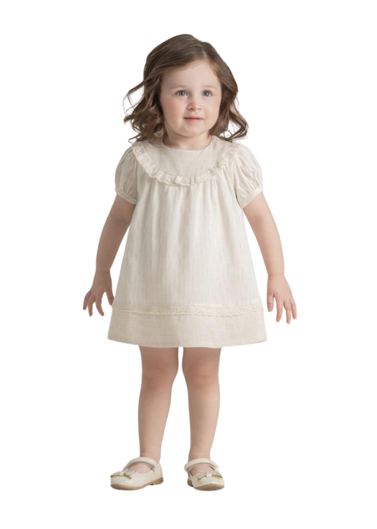 Rochie Bej cu Maneca Scurta cu Dungi 4501 MyMio