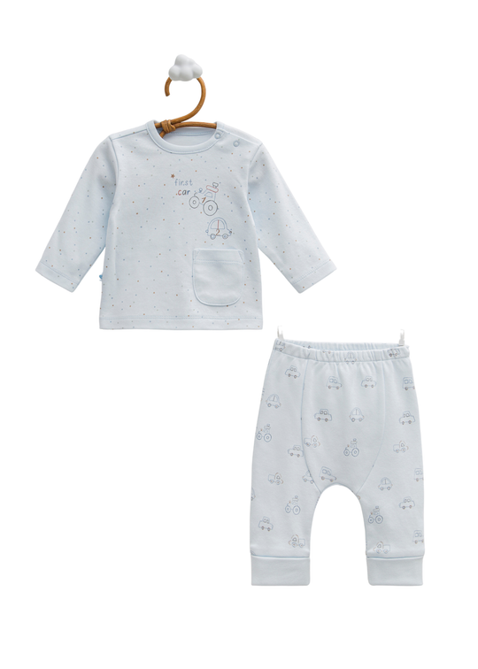 Set 2 Piese Bluza si Pantaloni Lungi Bleu cu Masini First Car TKE2222 Mell Sweet Baby