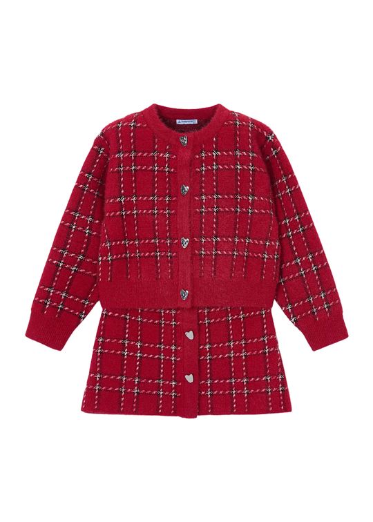 Set cu Cardigan din Tweed Rosu si Fusta pentru Fete 4935 – Mayoral