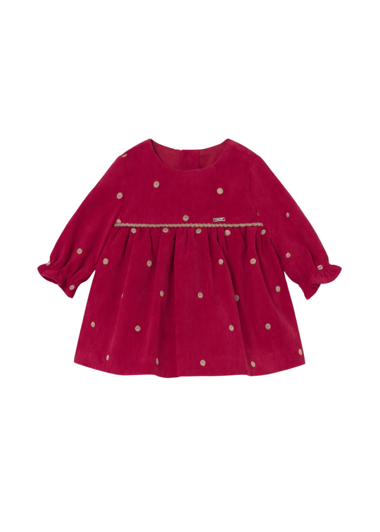 Rochie Catifea Rosie cu Maneca Lunga cu Buline Bej 2820 Mayoral