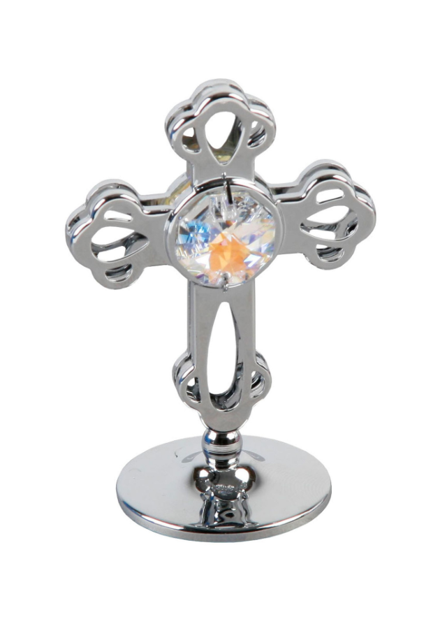 Ornament Placat cu Crom in Forma de Cruce cu Cristal SP198 Crystocraft