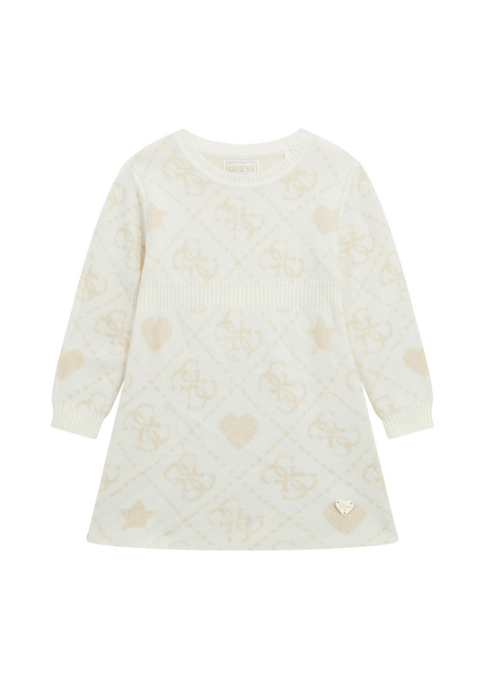 Rochie Tricotata cu Maneca Lunga Crem cu Model Bej Auriu K5BK02 Z39N0 F15T Guess