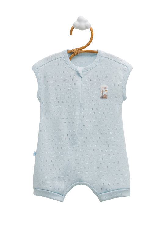 Salopeta Scurta Bleu cu Fermoar Bumbac Perforat Hello Boy TE2379 Mell Sweet Baby