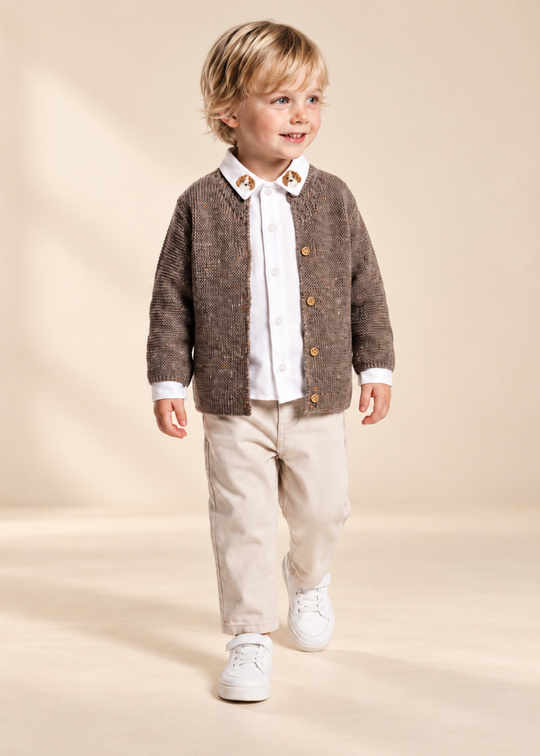 Set 3 Piese Cardigan din Lana cu Camasa si Pantaloni pentru Baieti 4696 – MyMio