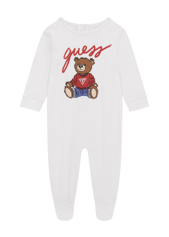 Guess Long White Cotton Jumpsuit with Bear H5YW11 KA6W4 G011