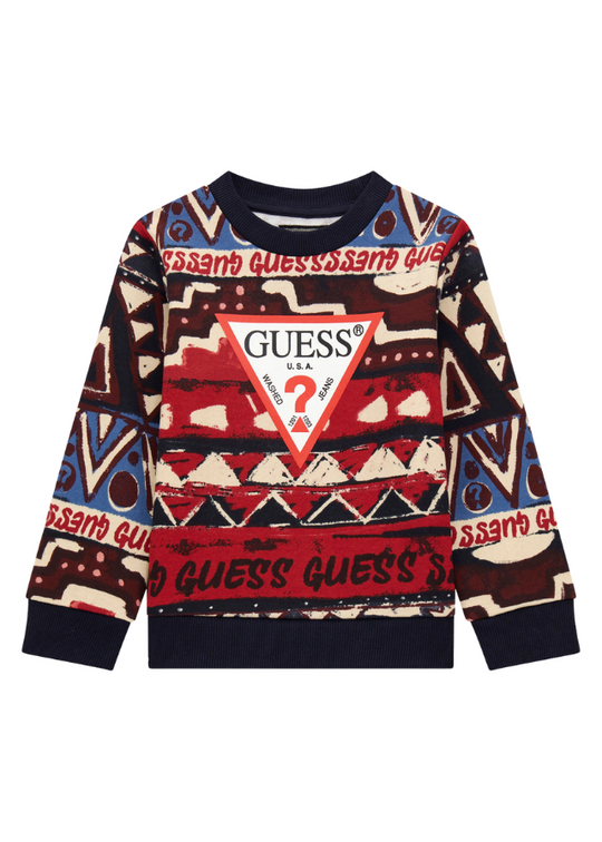 Sports Blouse with Ethno Print Navy Blue with Red N4BQ01 KAD73 P88E Guess