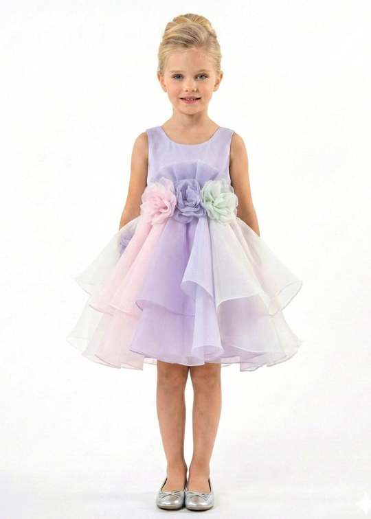 Lilac organza dress with colorful inserts art 3401 Mon Princess