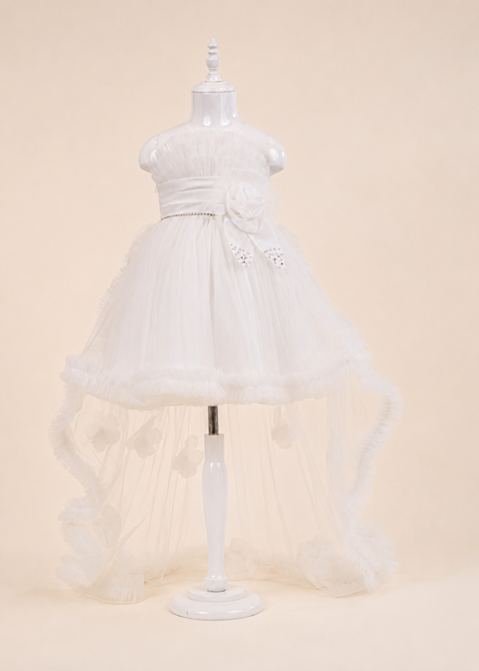 Rochie Ceremonie Tulle Ivory cu Cordon Saten in Talie 3190 Mon Princess