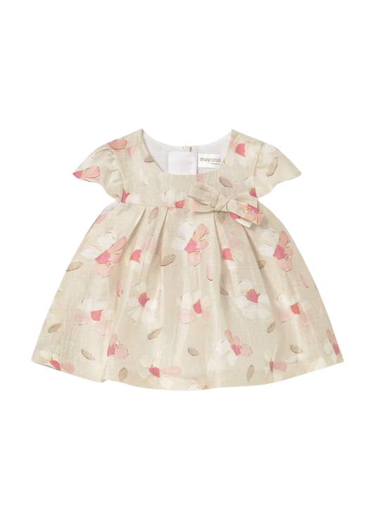 Mayoral Beige Short Sleeve Dress with Pink Floral Print 1885