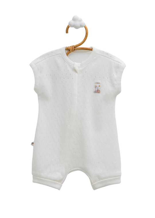 Salopeta Scurta Ivory cu Fermoar Bumbac Perforat Hello Boy TE2379 Mell Sweet Baby