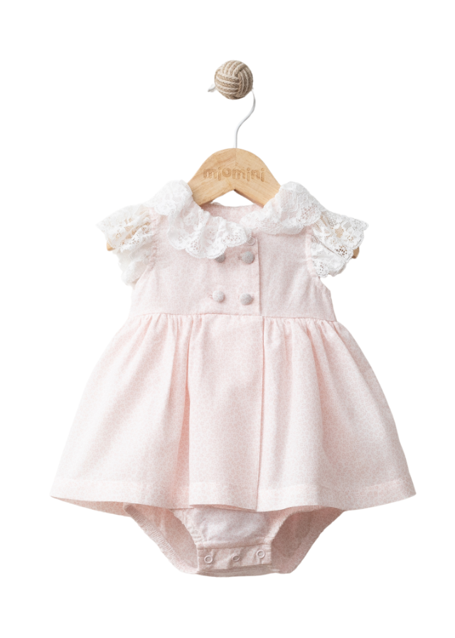 Body cu Maneca Scurta Alb Imprimeu Flori Mici Roz cu Guler din Dantela 4301 MyMio