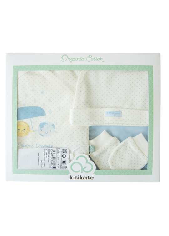 5 Piece Set Newborn Organic Cotton Cream with Blue Dots S31481 Kitikate