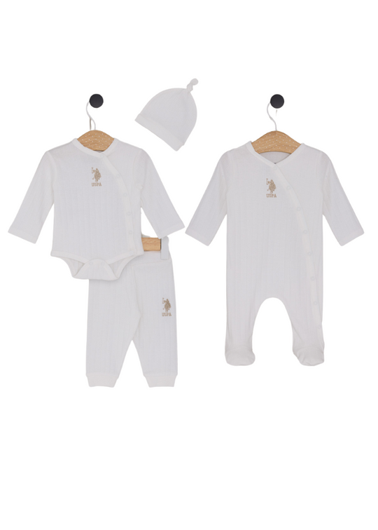 4-Piece Cream Ripsed Cotton Maternity Set USB2072 V1 Us Polo Assn
