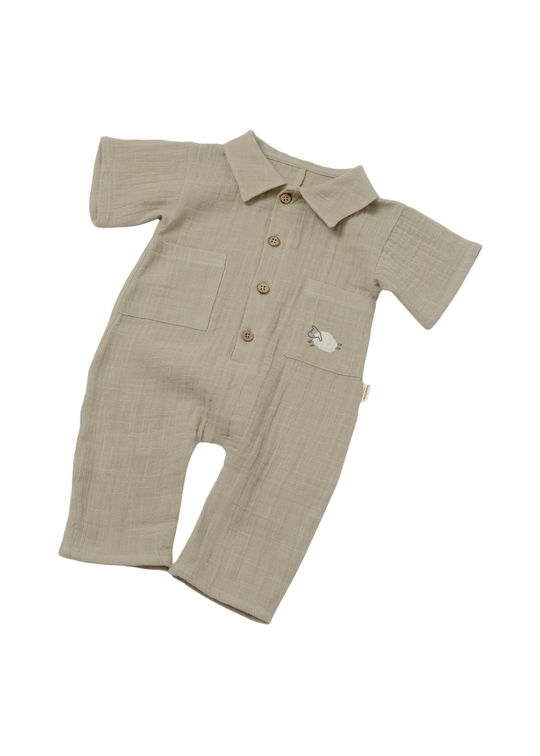 Salopeta cu Maneca Scurta din Muselina Verde cu Oita CSYM7040 Baby Cosy