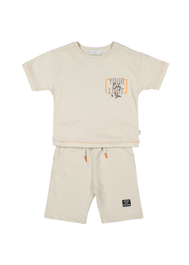 Set 2 Piese Tricou si Pantaloni Scurti Bej Lest Go K4841 Bebetto