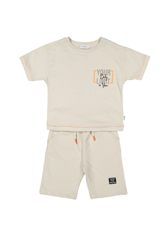 Set of 2 Pieces T-Shirt and Shorts Beige Lest Go K4841 Bebetto