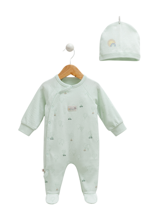 Long Green Jumpsuit with Cars Print and Flying Cars Fes TE1194 Mell Sweet Baby