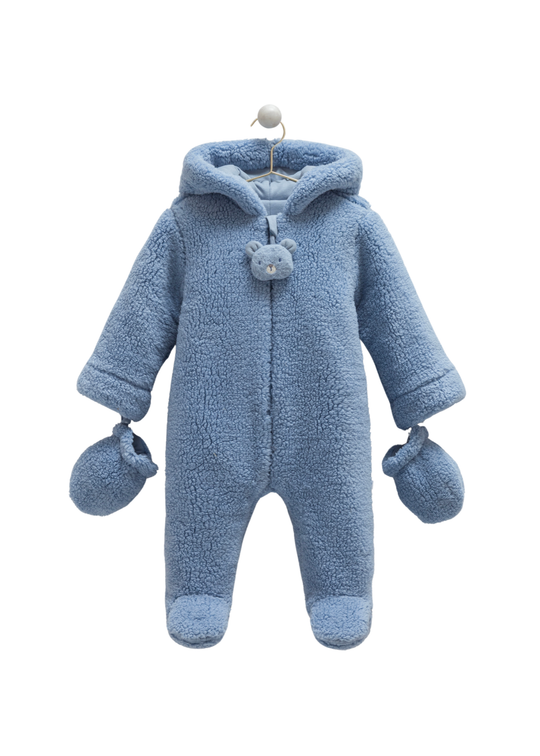 Combinezon Albastru din Plus cu Gluga si Ursulet la Fermoar TE2110 Mell Sweet Baby